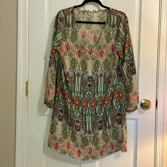 BOHO Boat-neck Mini Dress w/Lacy Trim, Size XXL - Picture 7 of 8